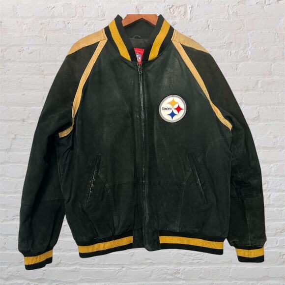 Pittsburgh Steelers Black Yellow Leather/Suede Varsity JacketNFL LicensedXL